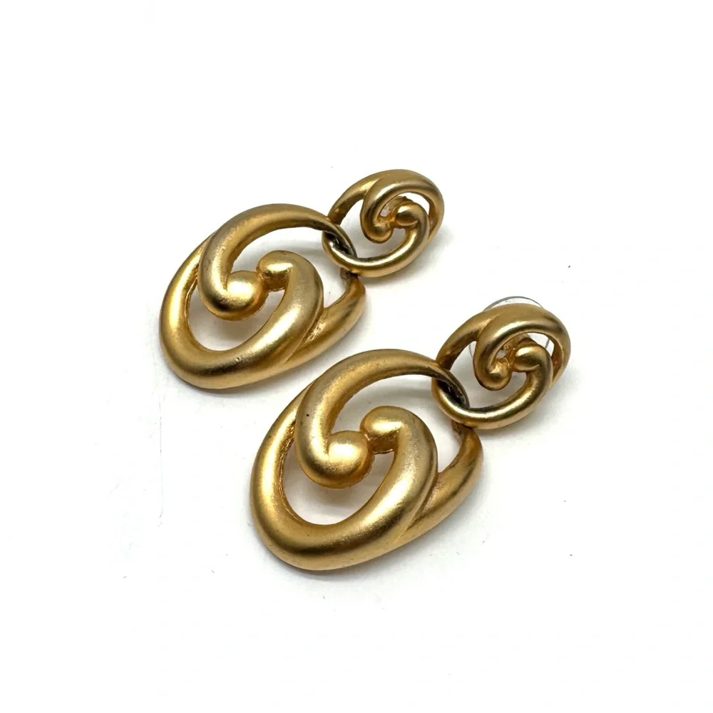 Vintage Goldtone Swirl Drop Doorknocker Earrings
